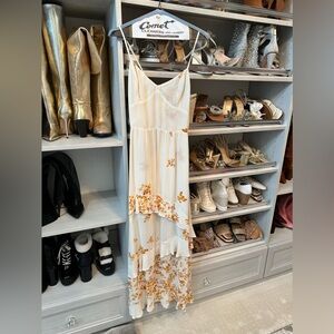 Reformation golden floral frilly dress